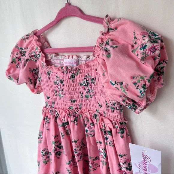 NWT! Bonnie Jean Little Girls Pink Smocked Peasant Floral Dress, Size 3T - Picture 2 of 5
